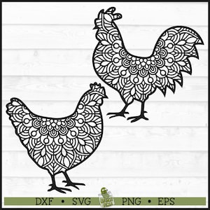File SVG Mandala Pollo e Gallo, png, Mandala svg, Pollo svg, Mandala Gallo svg, Fattoria svg, Cricut svg, File di taglio, Scarica