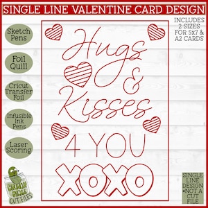 Foil Quill Hugs & Kisses Valentine Card SVG File, Single Line svg, Foil Quill svg, Foil Quill Design, Cricut Draw svg, Download
