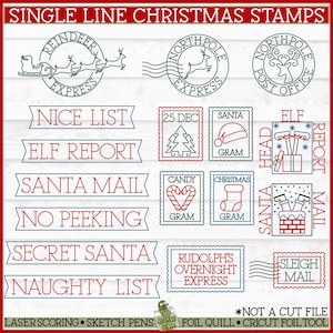 Sellos navideños con pluma de aluminio SVG 2, SVG de una sola línea, SVG de boceto, Diseño de pluma de aluminio, Pluma de aluminio navideña, SVG de Cricut Draw, SVG de marcado láser