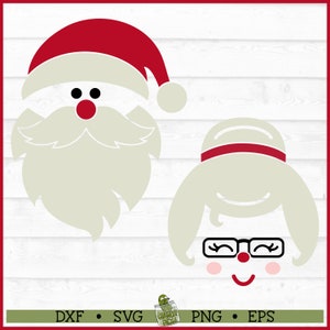 Noël visages père Noël et Mme Claus fichier SVG, dxf, eps, png, svg du père Noël, Noël svg, svg Silhouette, svg Cricut, couper fichier, télécharger