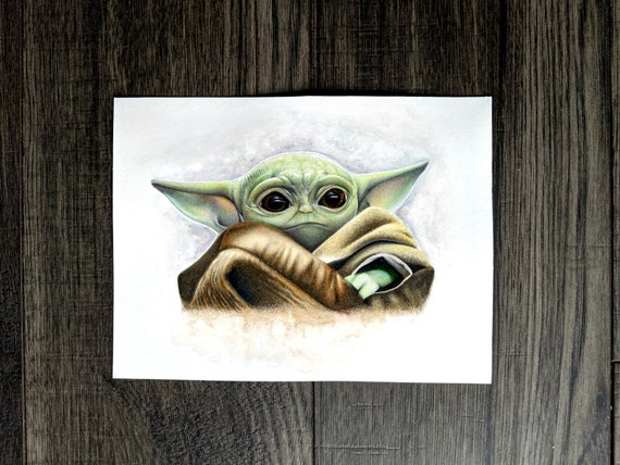 Baby Yoda Colored Pencil Drawing Signed Fine Art Print Etsy