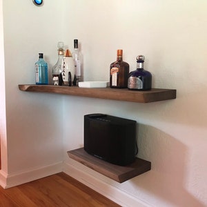 2" Thick Live Edge Walnut Floating Shelf, Kitchen Shelf, Book Shelf, Floating Bracket Included, FREE SHIPPING