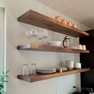 2" Thick Heavy Duty Walnut Floating Shelf, Kitchen Shelf, Book Shelf, HOVR Bracket Included, FREE SHIPPING