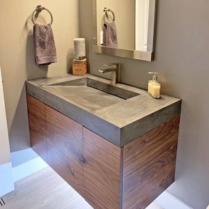 Custom Floating Walnut bathroom Vanity Cabinet Hand Made Soft Close Drawers Soft Close Doors | Do Not Buy!