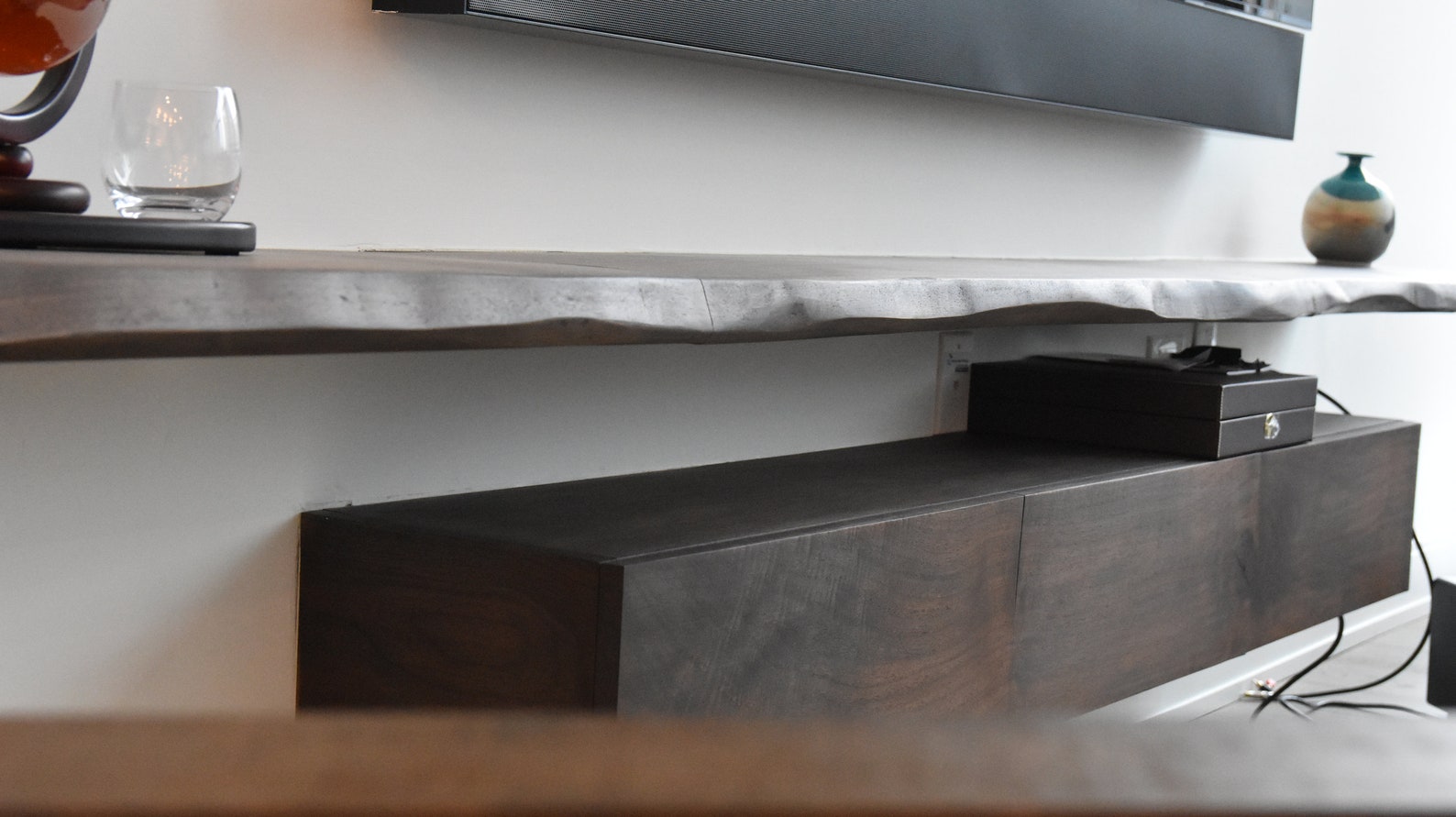 Live Edge Entertainment Center W/ Solid Black Walnut Etsy