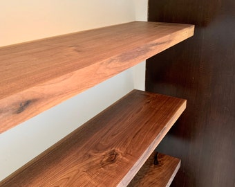 2" Thick Heavy Duty Walnut Floating Shelf, Kitchen Shelf, Book Shelf, HOVR Bracket Included, FREE SHIPPING