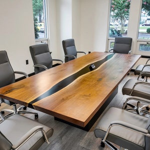 Black Walnut Live Edge River Epoxy Resin Kitchen Dining Conference Table