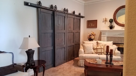 Rustic Sliding Bypass Track Only Barn Door Hardware Raw Steel Black Set Industrial Vintage Bypass