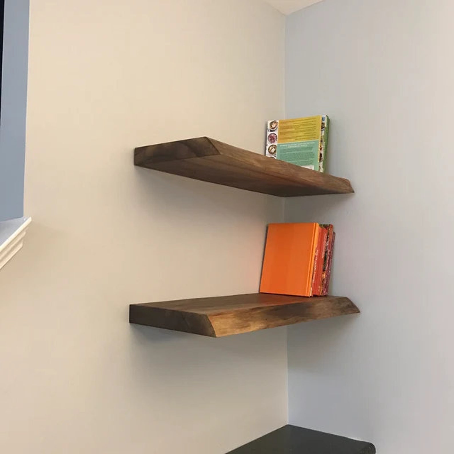 Live Edge Walnut Floating Shelf Heavy Duty With Metal Etsy