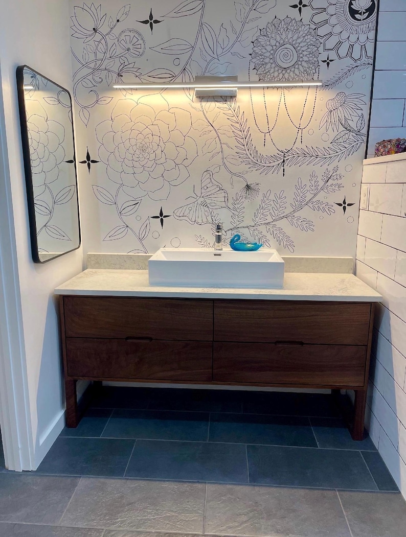 Custom Black Walnut Bathroom Vanity Hand Made Soft Close