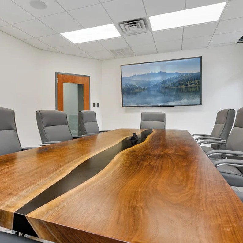Black Walnut Live Edge River Epoxy Resin Kitchen Dining Conference ...