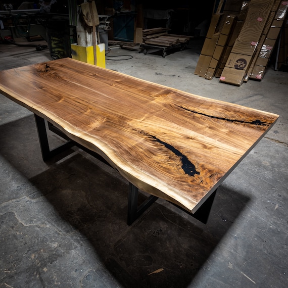 Single Bookmatched Slab Black Walnut Live Edge Dining Table Bookmatched Slab Black Walnut Live Edge, Black Walnut Live Edge Dining Table