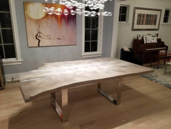 Single Slab Ash Live Edge Dining Table (voids Filled With Melted