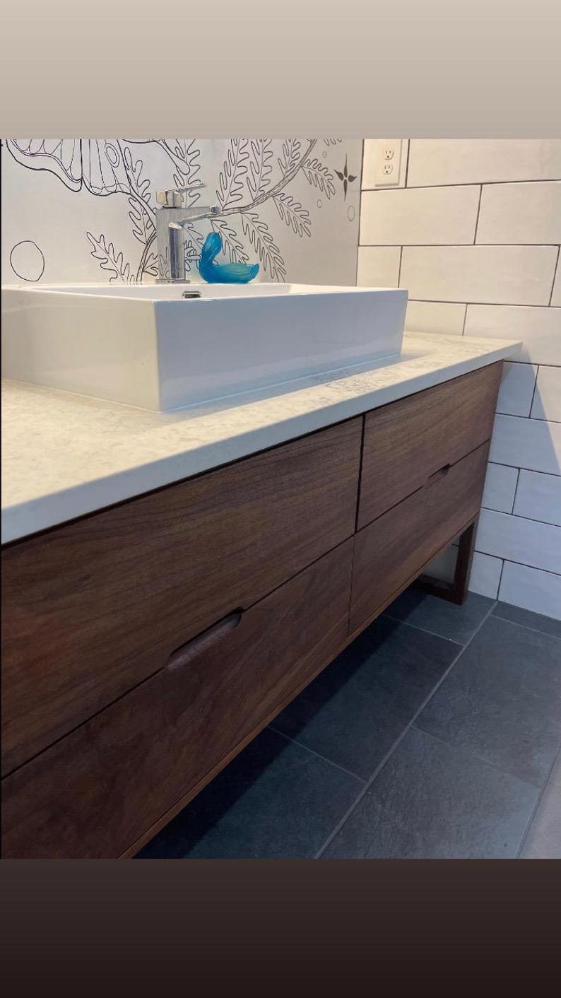 Custom Black Walnut Bathroom Vanity Hand Made Soft Close