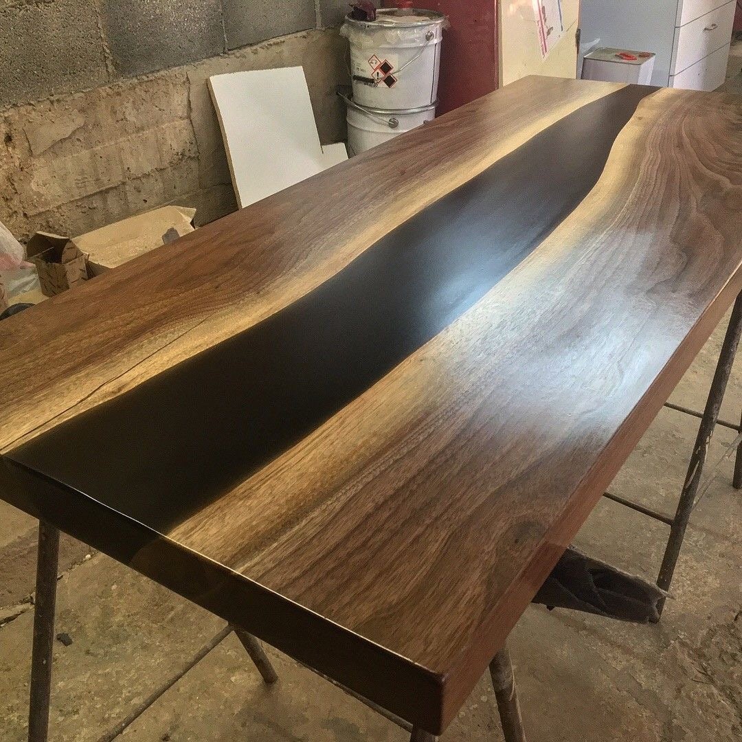 Live Edge Black Walnut Epoxy Resin Coffee Table, Casted