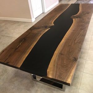 Walnut Dining Table, Dining Table For 6, Wood and Epoxy Table, Modern Dining Table, River Epoxy Resin Table, Live Edge Epoxy, Black Epoxy