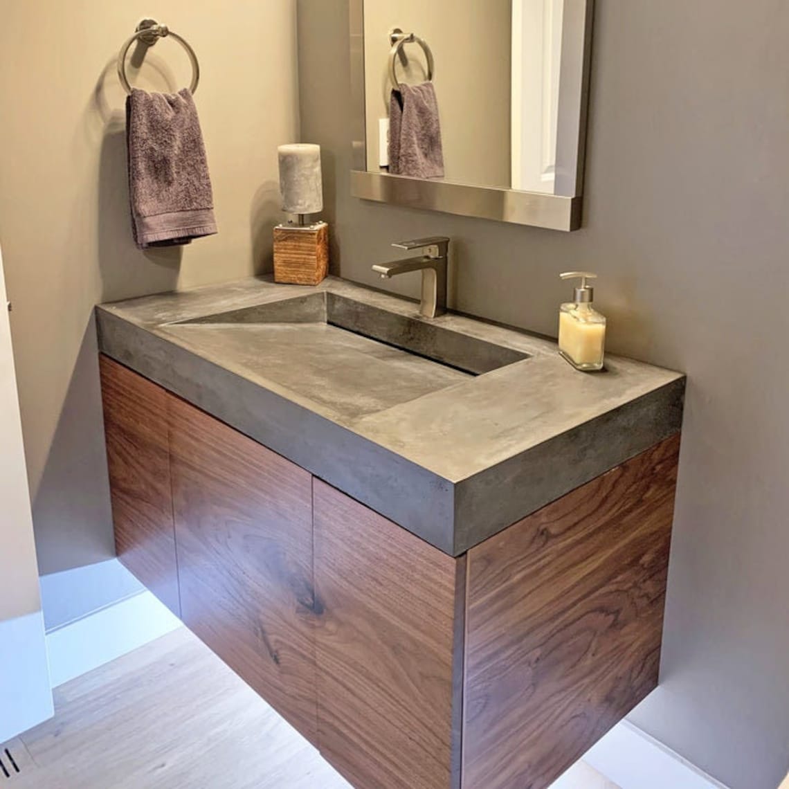 Custom Walnut Bathroom Vanity Hand Made Soft Close Etsy