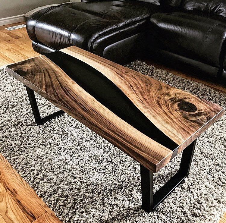 American Walnut Wooden River Table Top/ Epoxy Resin Full Cover Countertop/  Solid Coffee Table with Live Edge - China Wood Slab, Live Edge