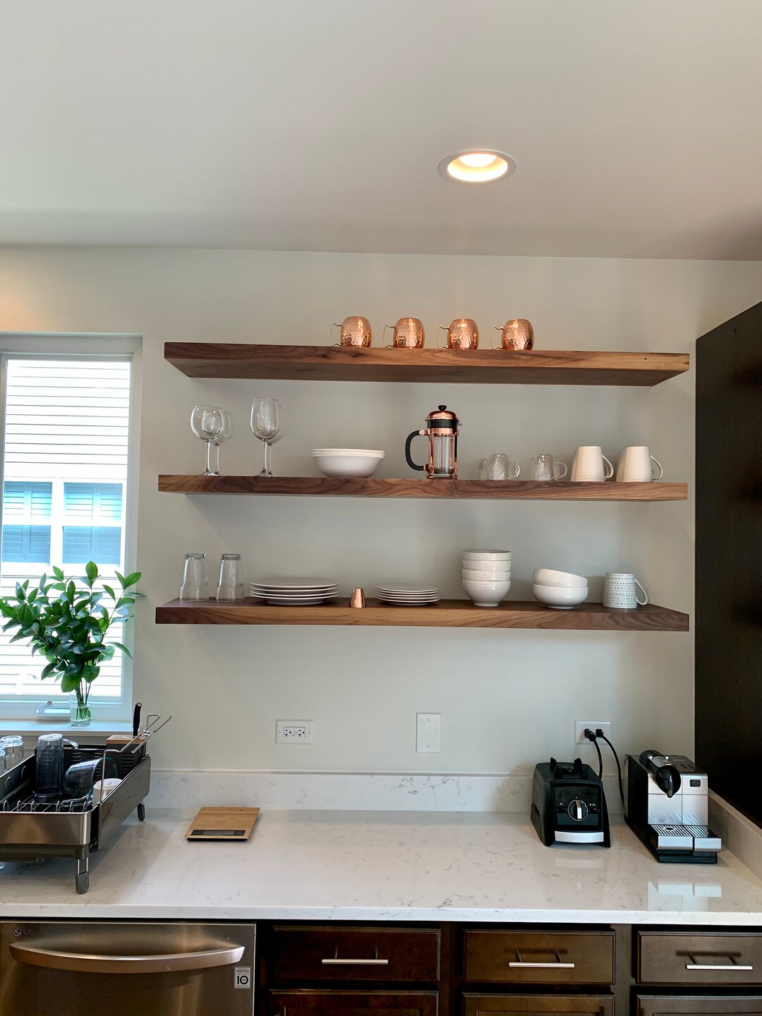 Modern Walnut Floating Shelf Heavy Duty Single Piece Solid Etsy