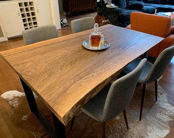 American Walnut Live Edge Dining Table, Dining Table, Custom Kitchen Dining Table, Walnut Slab, Live Edge Table, Walnut Dining Table