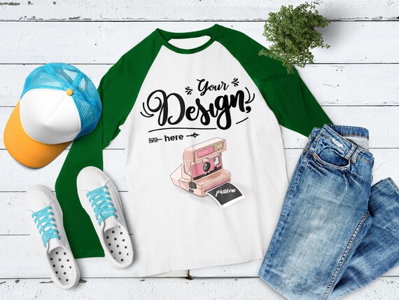 Tultex 245 Raglans Whitekelly  Mockup T-Shirt Mockup |
