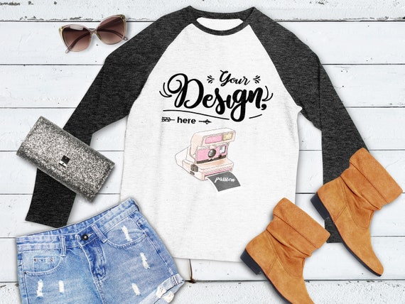 Download Tultex 245 Raglans Whiteheather Charcoal Mockup T Shirt Mockup Free Psd Mockups Template PSD Mockup Templates
