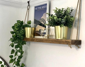 Hanging Rope Shelf, Slim Rope Shelf, Gold Hoop