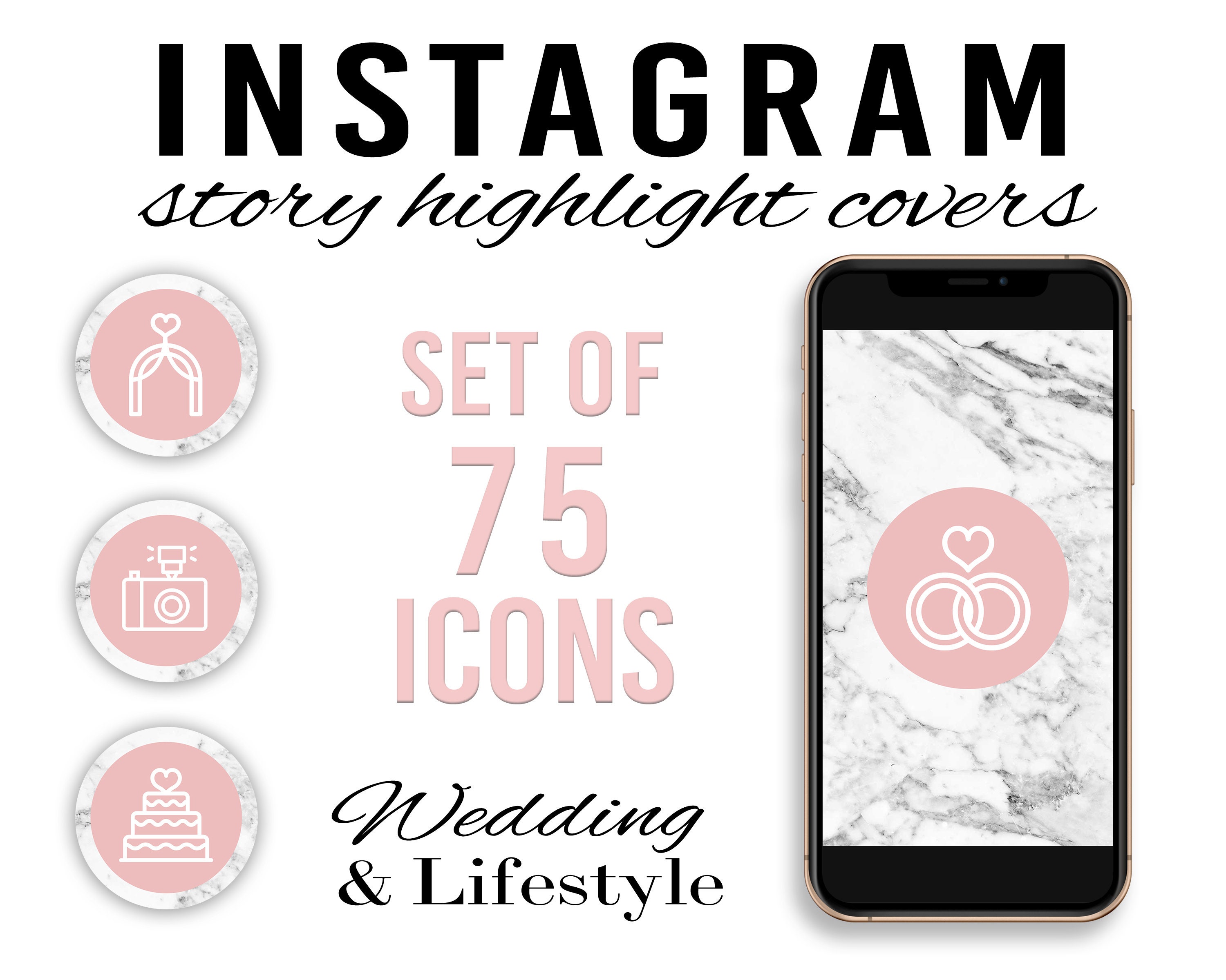 75 Blush & Marble Wedding Instagram Story Highlight Covers