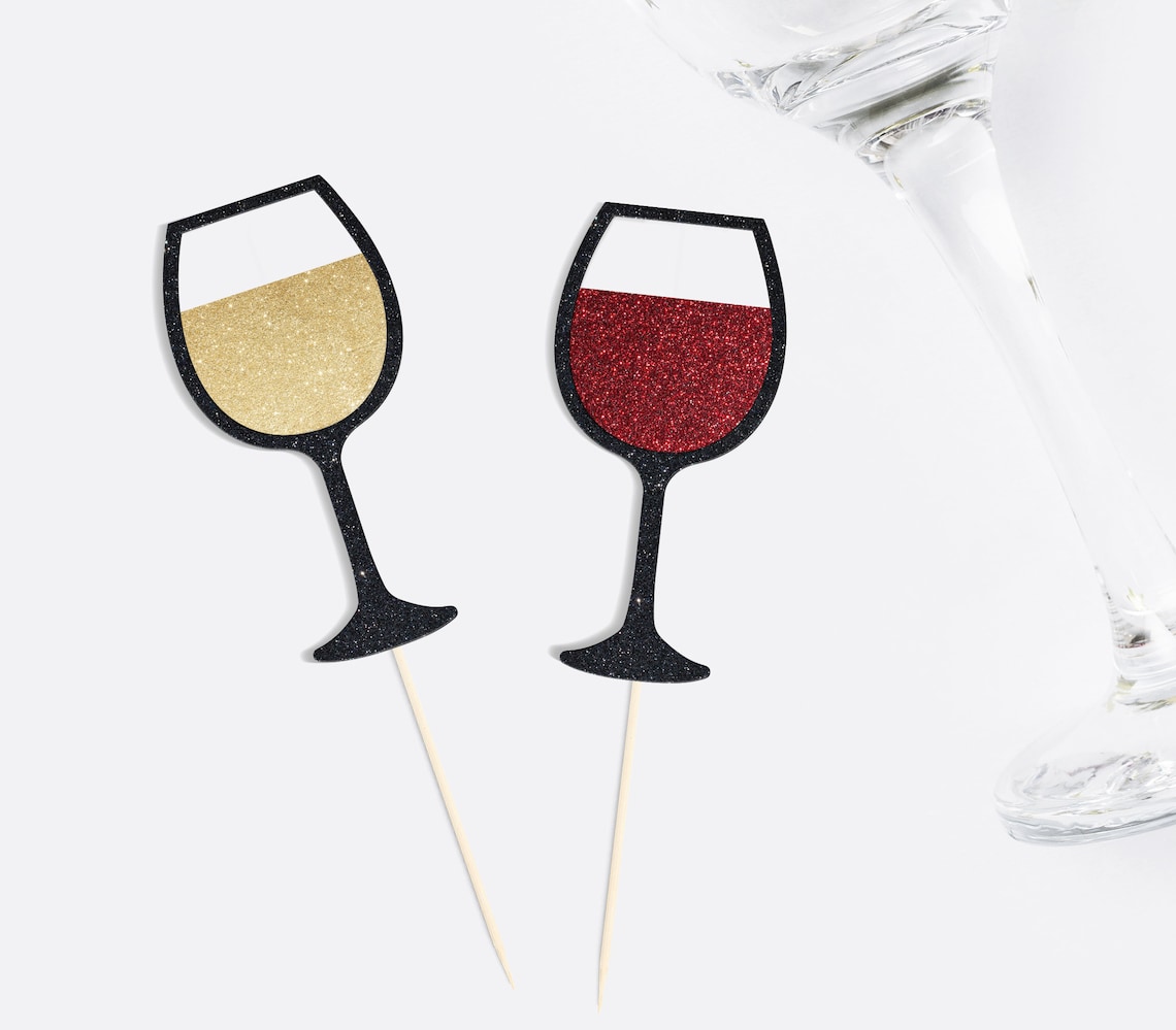 Wine Glass Cupcake Toppers / Red or White / Wine Tasting / Etsy