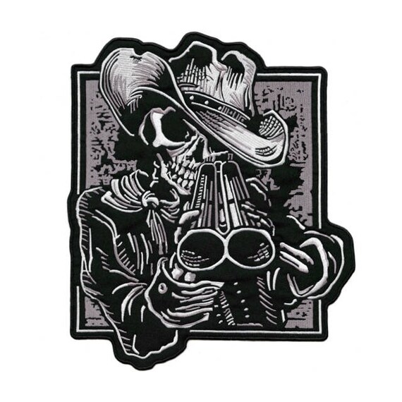Cowboy Skeleton With Shotgun Embroidered Biker Patch Large FREE SHIP