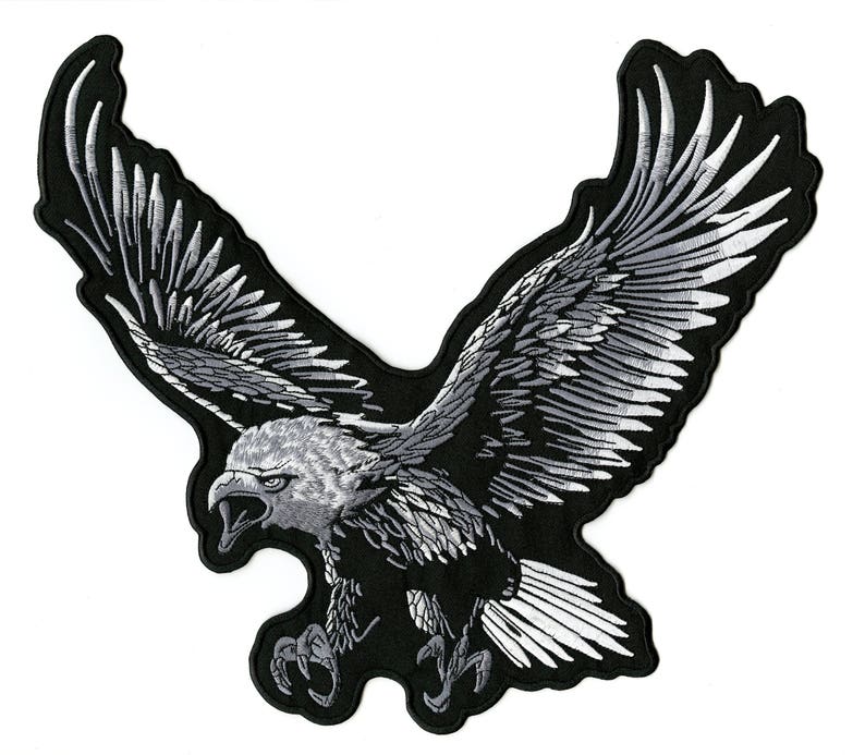 Large 12.5 Patriotic Embroidered Iron On Silver Eagle Patch