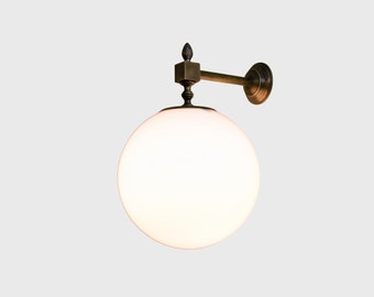 Sphere Applique in Patinated Brass and Opaline Glass