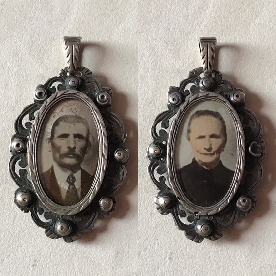 Antique Late 1920s Mourning Silver Pendant With Pa