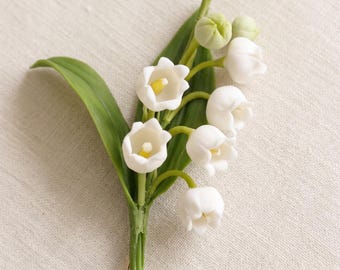 Lily of the Valley Lapel Pin, Ivory White Cold Porcelain Boutonniere, Wedding Corsage
