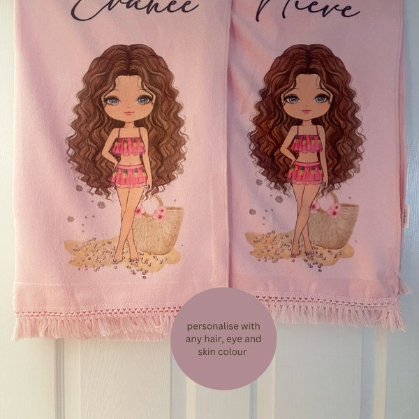 Personalized Character Beach Towel, Gurls Custom Holiday Towel,