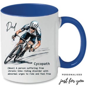 Personalised Cycling mug, Cycling gift, Cycle Mug for Dad, Bike gifts, Cycopath, Fathers Day, Bike gifts for him, Gifts for cyclists, Strava
