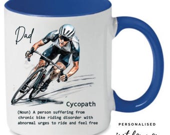 Personalised Cycling mug, Cycling gift, Cycle Mug for Dad, Bike gifts, Cycopath, Fathers Day, Bike gifts for him, Gifts for cyclists, Strava