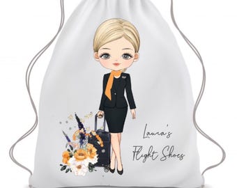 Bolsa de lino personalizada para auxiliares de vuelo: bolsa de viaje, bolsa con cordón, bolsa para zapatos, aerolínea estadounidense,