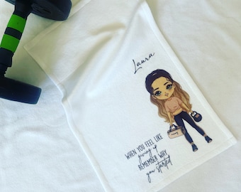 Toalla de gimnasio personalizada, frase motivadora, toalla de mano, regalos para hacer ejercicio, pilates, yoga, regalo para clase de spinning.