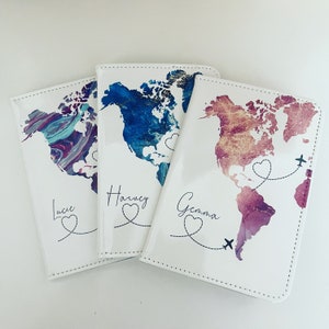Personalisierte Passhülle, Passinhaber, Weltkarte, Passhülle, Reisegeschenk, Gepäckanhänger, Passhülle & Anhänger Set, Kofferanhänger,