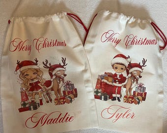 Personalized Christmas Sack: Character Gift Bag, Christmas Decor