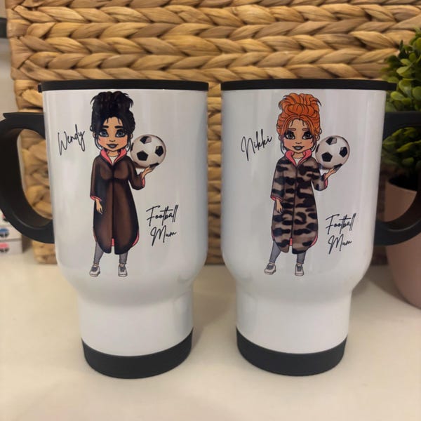 Personalized Football Mom Travel Mug: Custom Dry Robe Thermo Cup, Sports Mum, Soccer Mum,