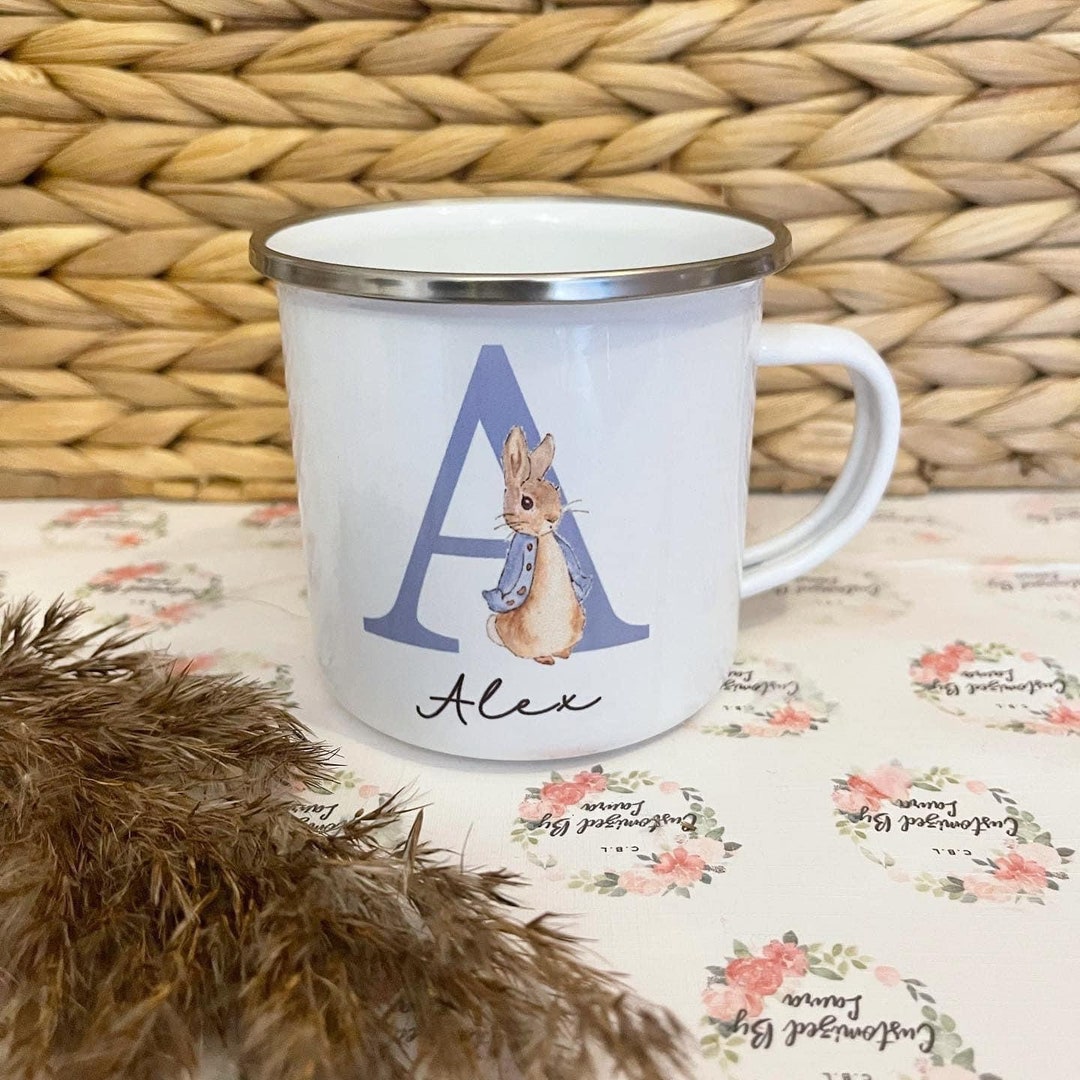 Easter Enamel Mugs, Personalised Bunny Mugs, Peter Rabbit Personalised ...