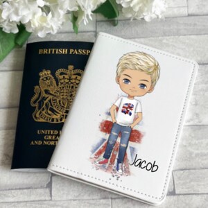 Personalisierte Passhülle, erste Passhülle für Kinder, Reisebrieftasche, GB, Union Jack-Pass, Jungen-Passhülle, europäischer Pass,