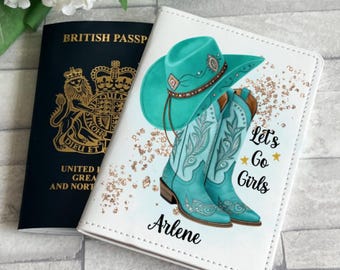Personalised Passport Cover, Cowgirl Boots & Hat Design, Custom Wording, Nashville Passport, Girls Trip, Texas, Travel Gift, Hen Party,