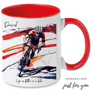Personalized Cycling Mug: Cyclist Art, Bike Lover Gift