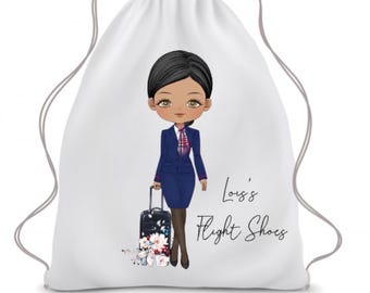 Personalized Flight Attendant Linen Pouch: Travel bag, Drawstring Bag, Shoe bag, American Airlines,
