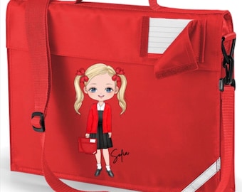 Childrens school book bag, Personalised character bag, Girls custom school messenger bag,
