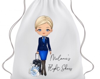 Personalized Flight Attendant Linen Pouch: Travel bag, Drawstring Bag, Shoe bag, United Airlines,