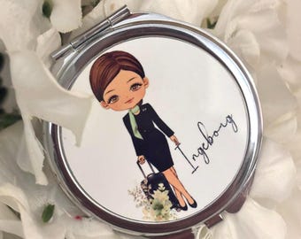 Gepersonaliseerde compacte spiegel stewardess: cadeau Transavia-stewardess
